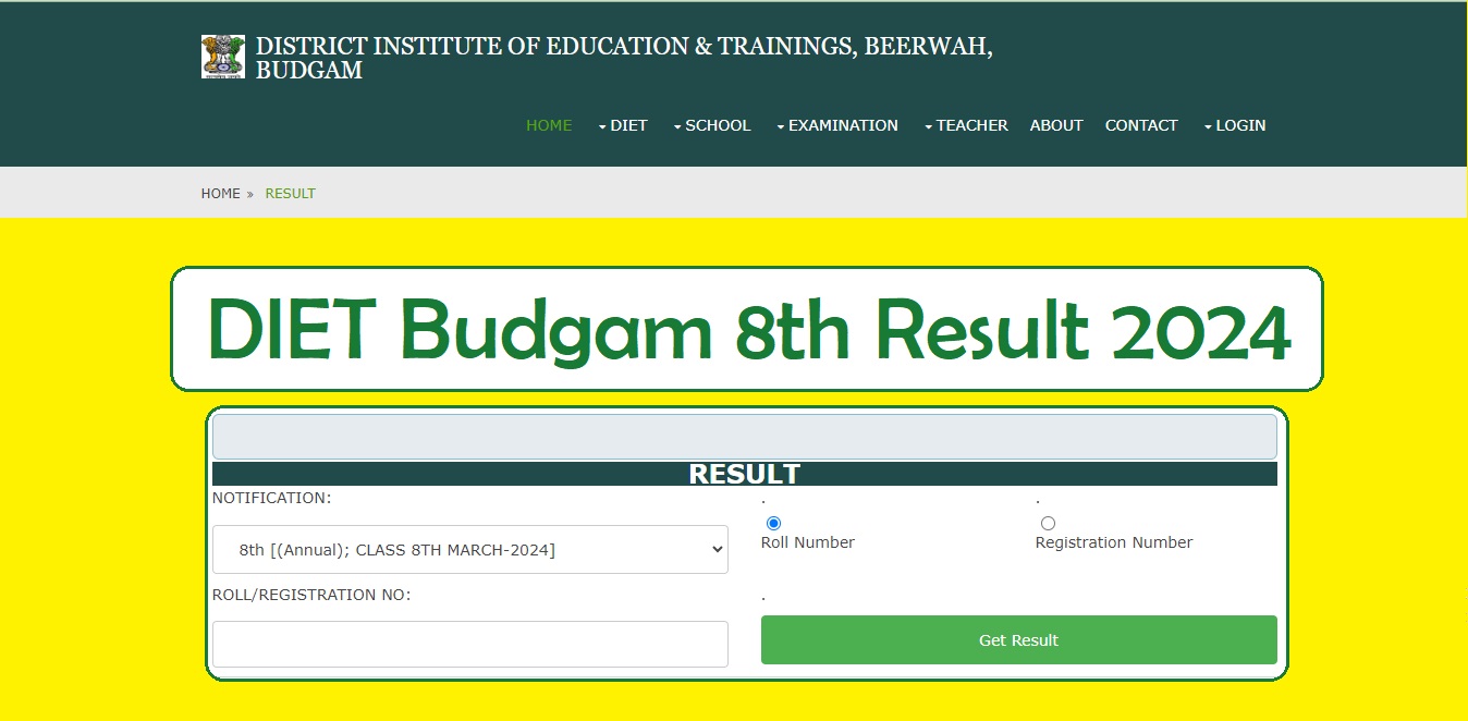 DIET Budgam 8th Result 2024