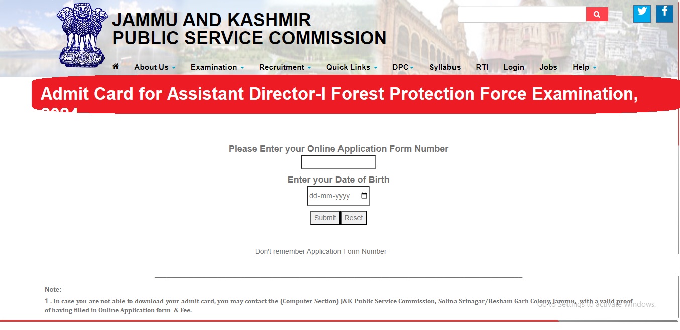 JKPSC Assistant Director Admit Card