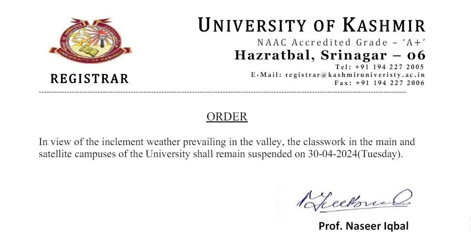 Kashmir University classwork suspended