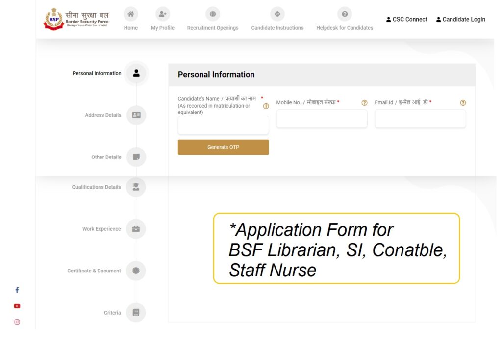 BSF Recruitment 2024 Application Forms