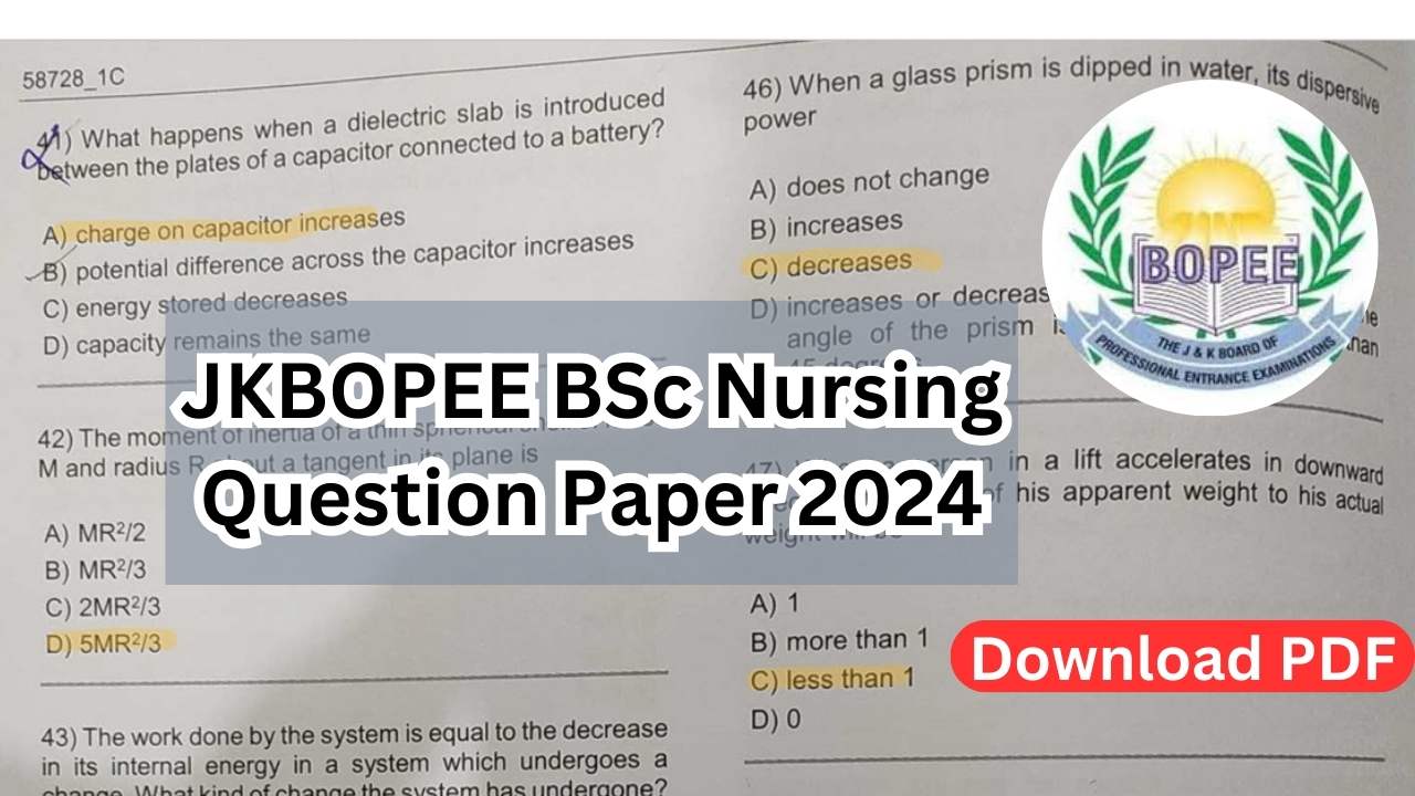 JKBOPEE BSc Nursing Question Paper 2024 PDF