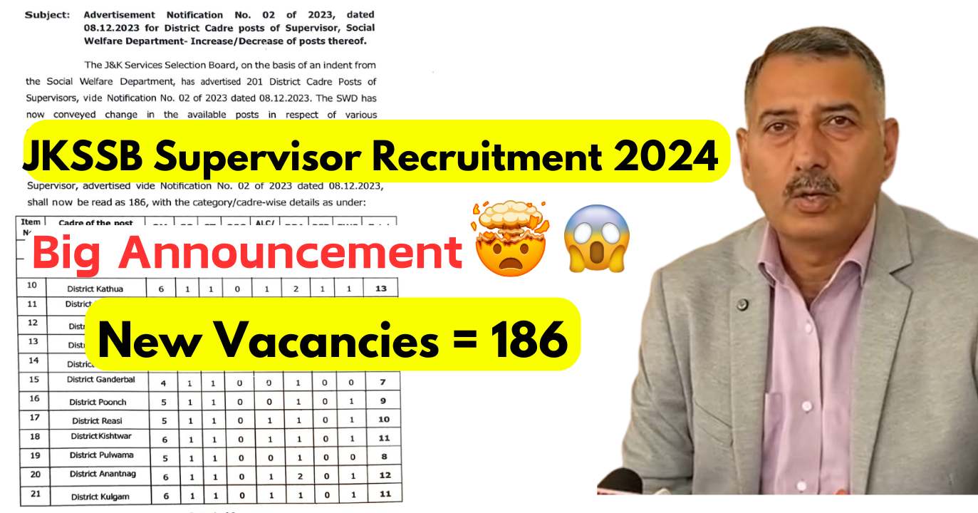 JKSSB Supervisor Recruitment 2024