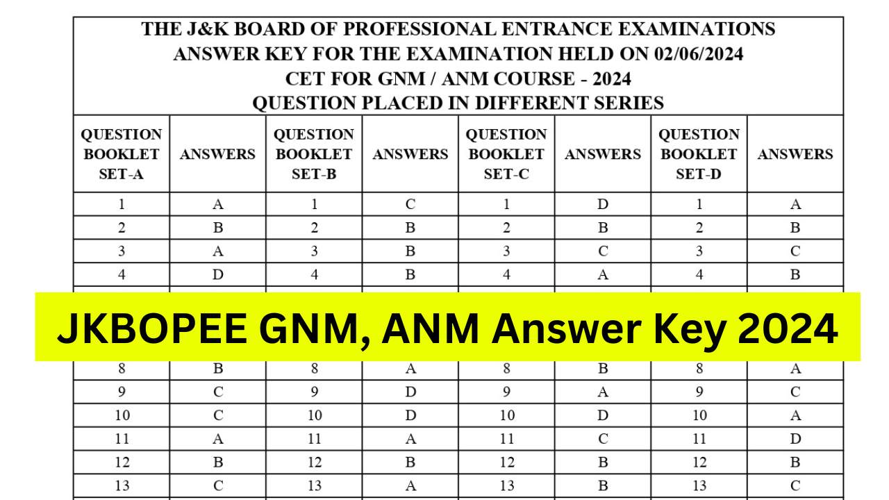 JKBOPEE GNM, ANM Answer Key 2024