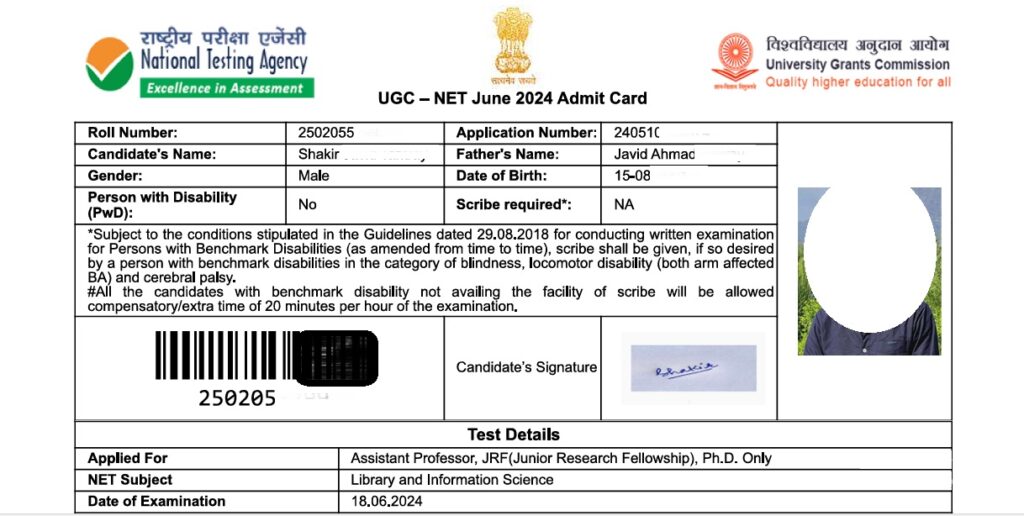 UGC NET Hall Ticket 2024