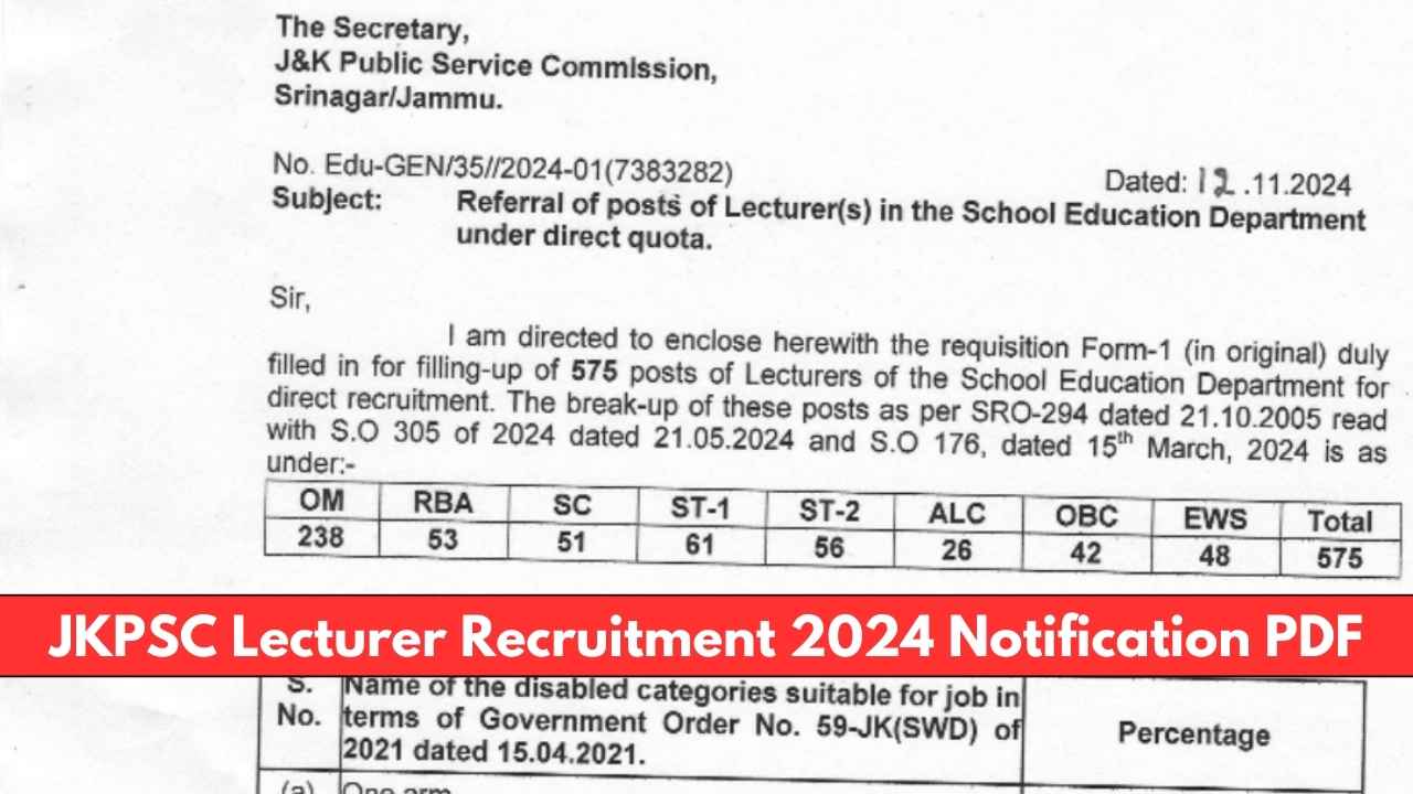 J&K Government Refers 575 Lecturer Vacancies to JKPSC for Advertisement