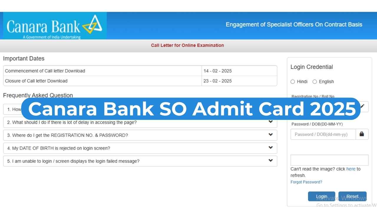 Canara Bank SO Admit Card 2025